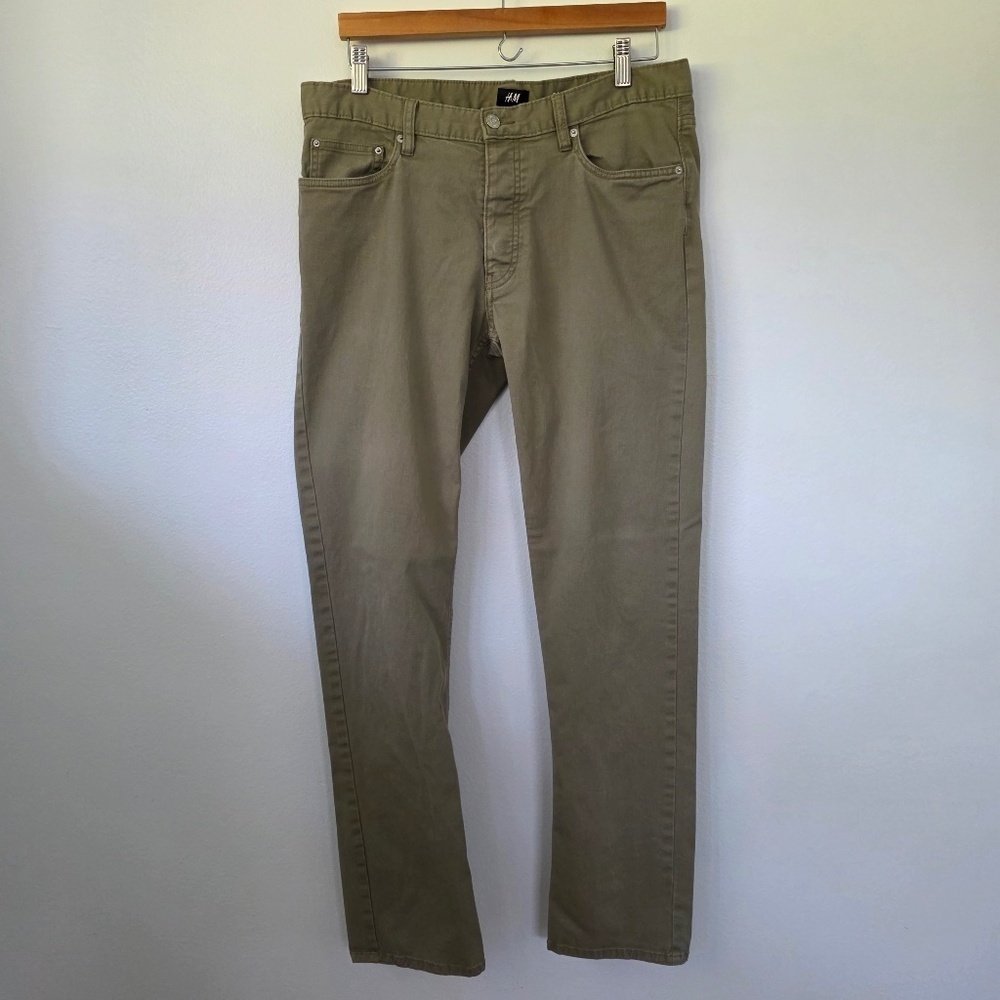 H&M Button Fly Grey Khaki Slim Fit Pants - 33